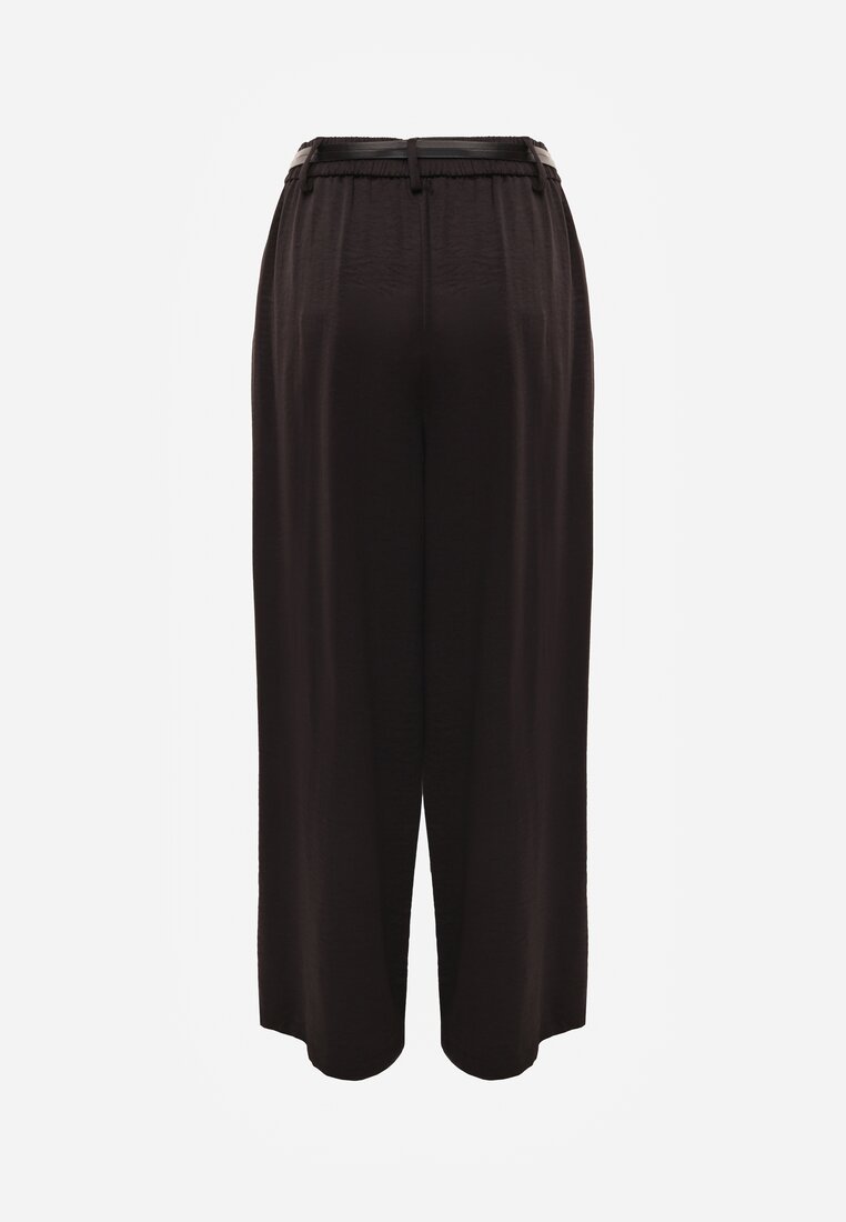 Czarne Spodnie Szerokie z Dodatkiem Bawełny High Waist z Metaliczną Klamrą Azaerixis