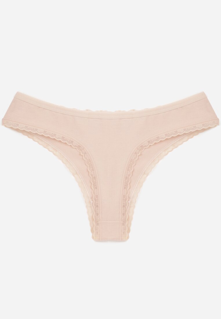 Beżowe Majtki Stringi z Bawełną z Koronką Aethimilia