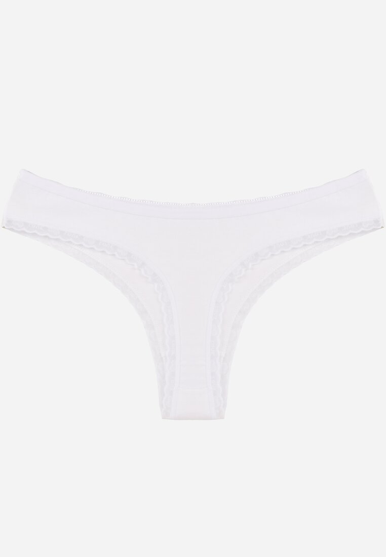 Białe Majtki Stringi z Bawełną z Koronką Aethimilia