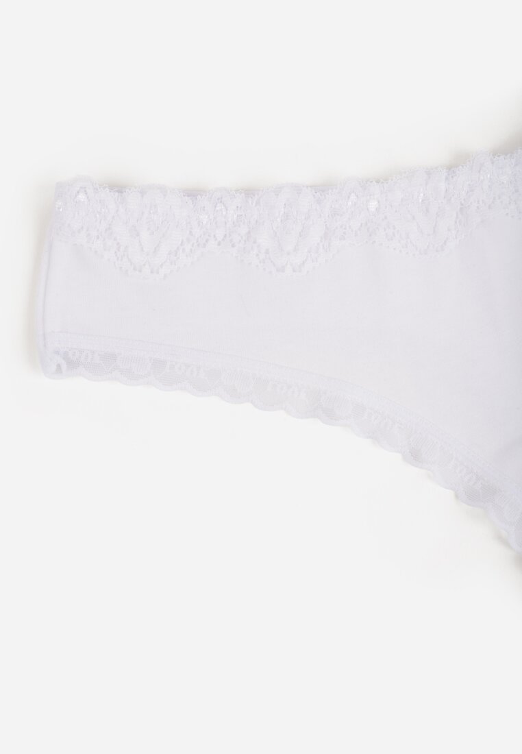 Białe Majtki Stringi z Bawełną z Koronką Aethimilia