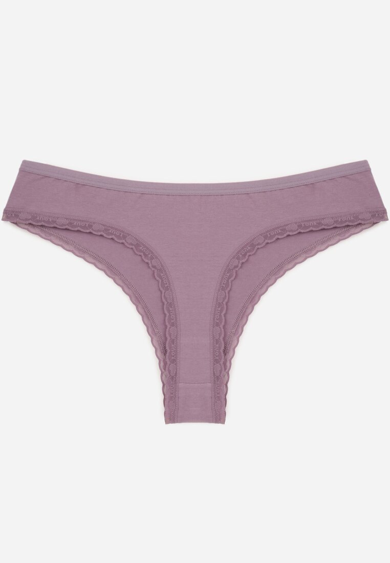 Fioletowe Majtki Stringi z Bawełną z Koronką Aethimilia