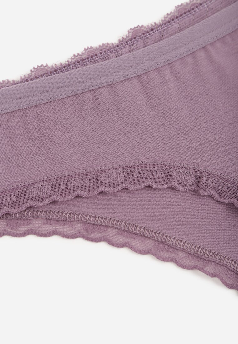 Fioletowe Majtki Stringi z Bawełną z Koronką Aethimilia