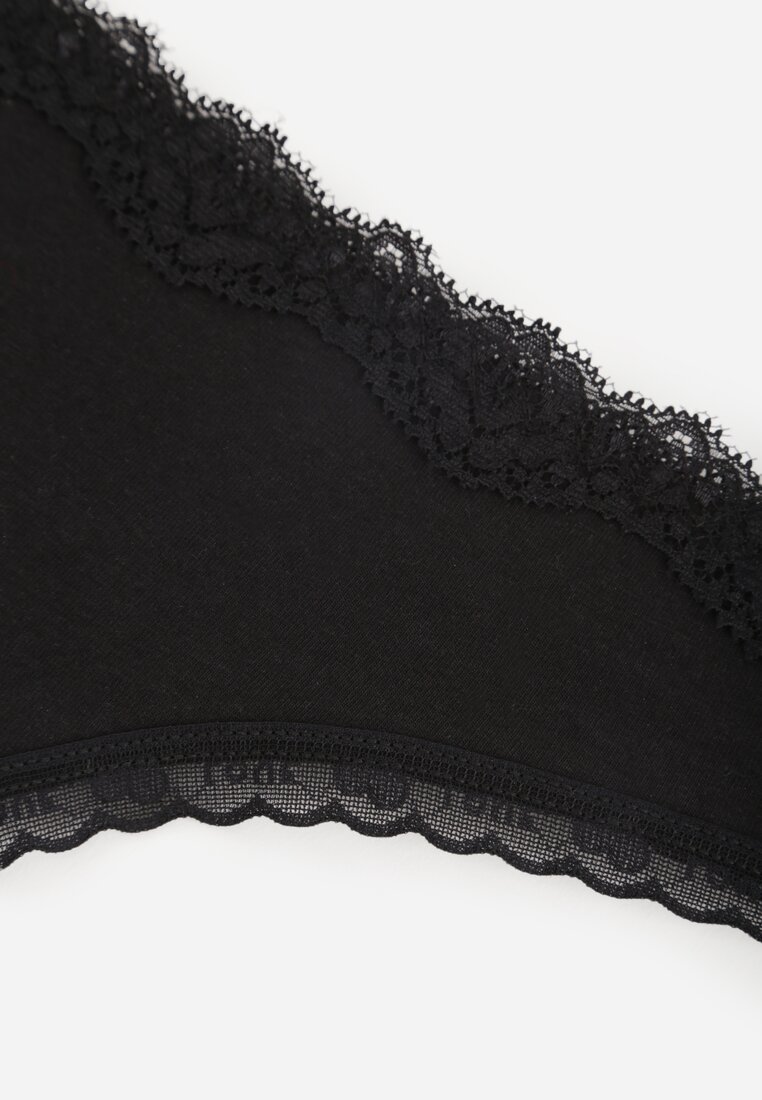 Czarne Majtki Stringi z Bawełną z Koronką Aethimilia