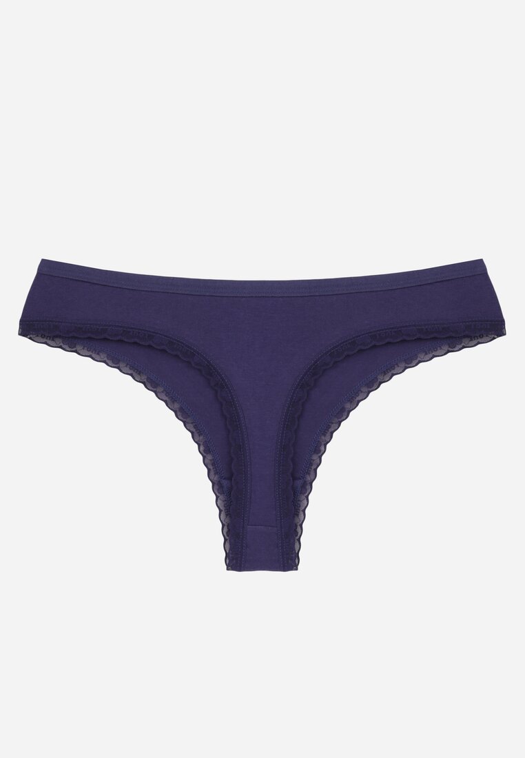 Granatowe Majtki Stringi z Bawełną z Koronką Aethimilia