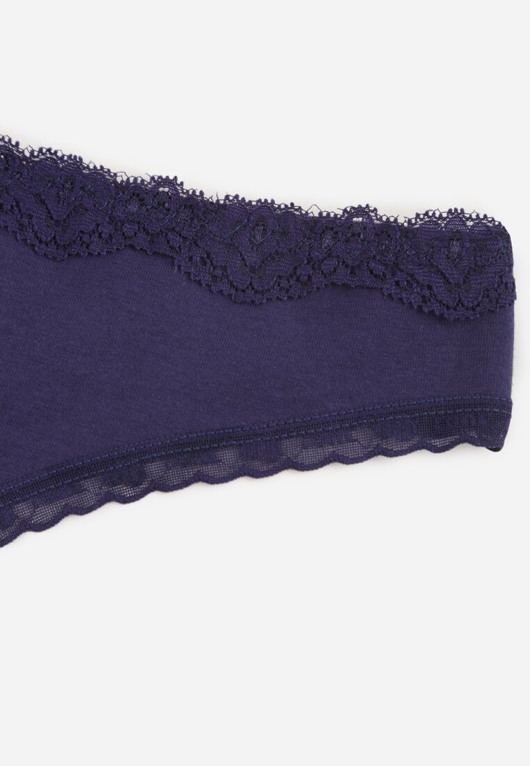 Granatowe Majtki Stringi z Bawełną z Koronką Aethimilia