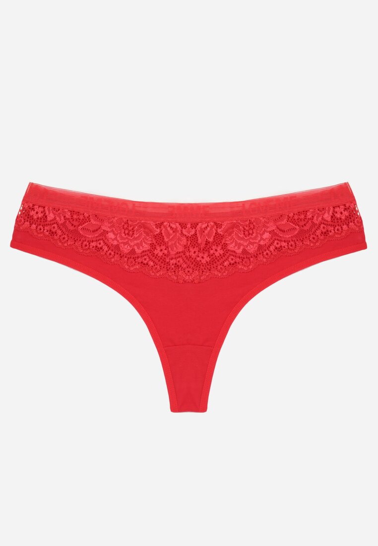 Czerwone Majtki Typu Stringi z Bawełną i Koronką Zeliche