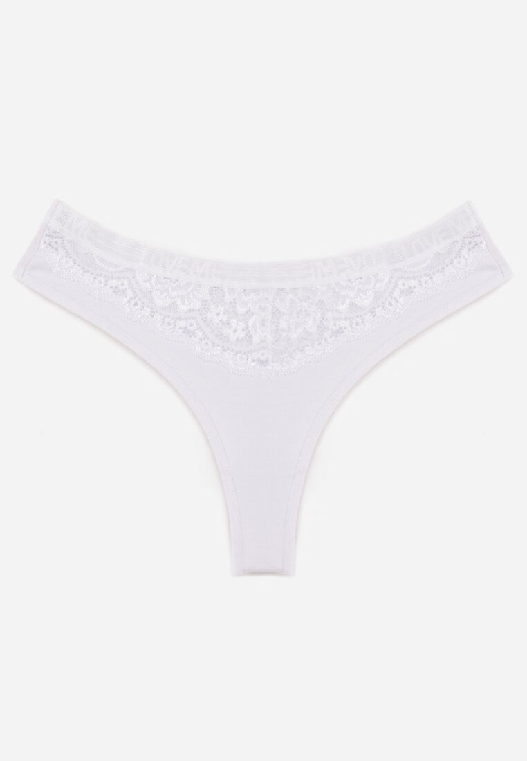 Białe Majtki Typu Stringi z Bawełną i Koronką Zeliche