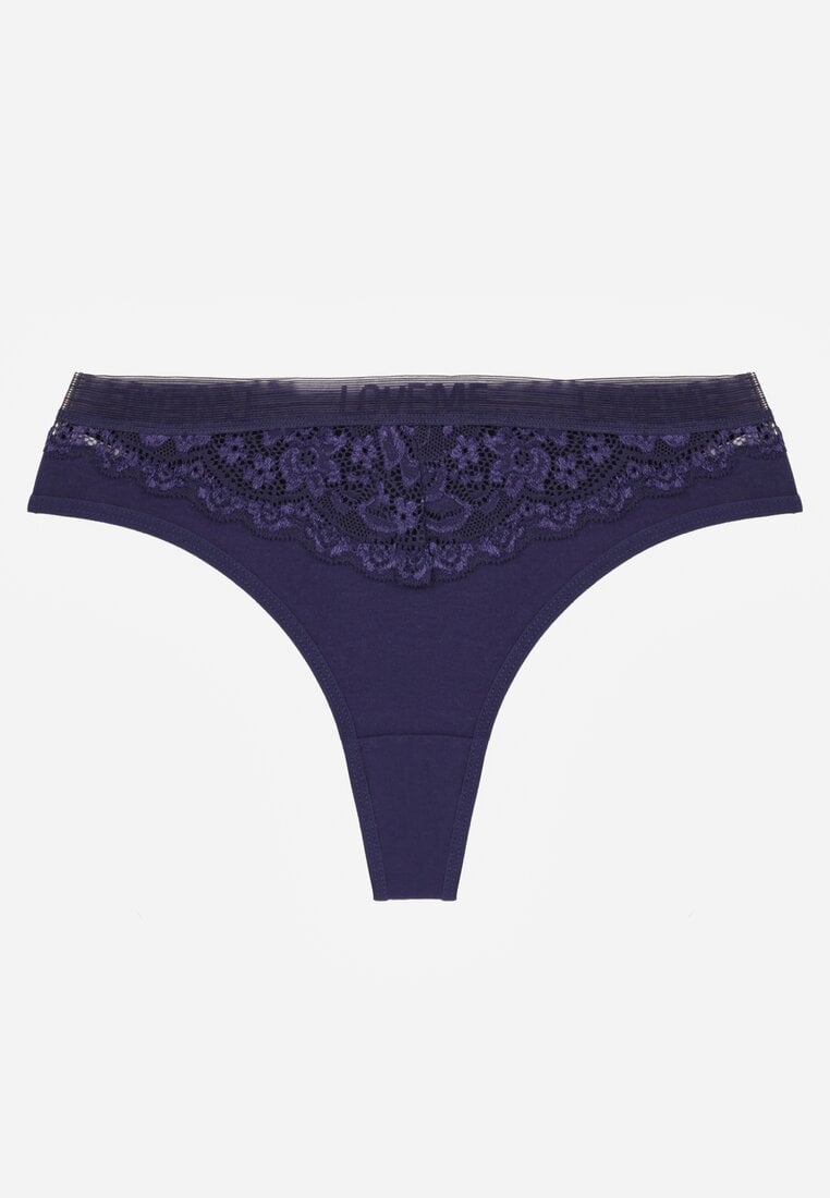 Granatowe Majtki Typu Stringi z Bawełną i Koronką Zeliche