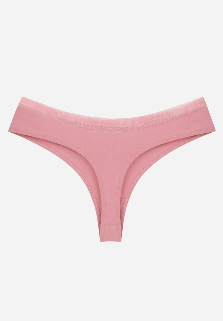 Różowe Majtki Typu Stringi z Bawełną i Koronką Zeliche