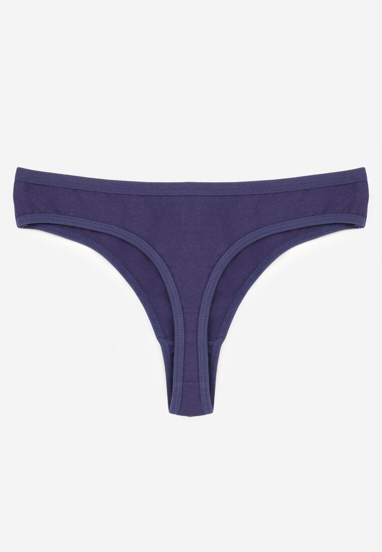 Granatowe Gładkie Majtki Stringi z Bawełną Chrysile