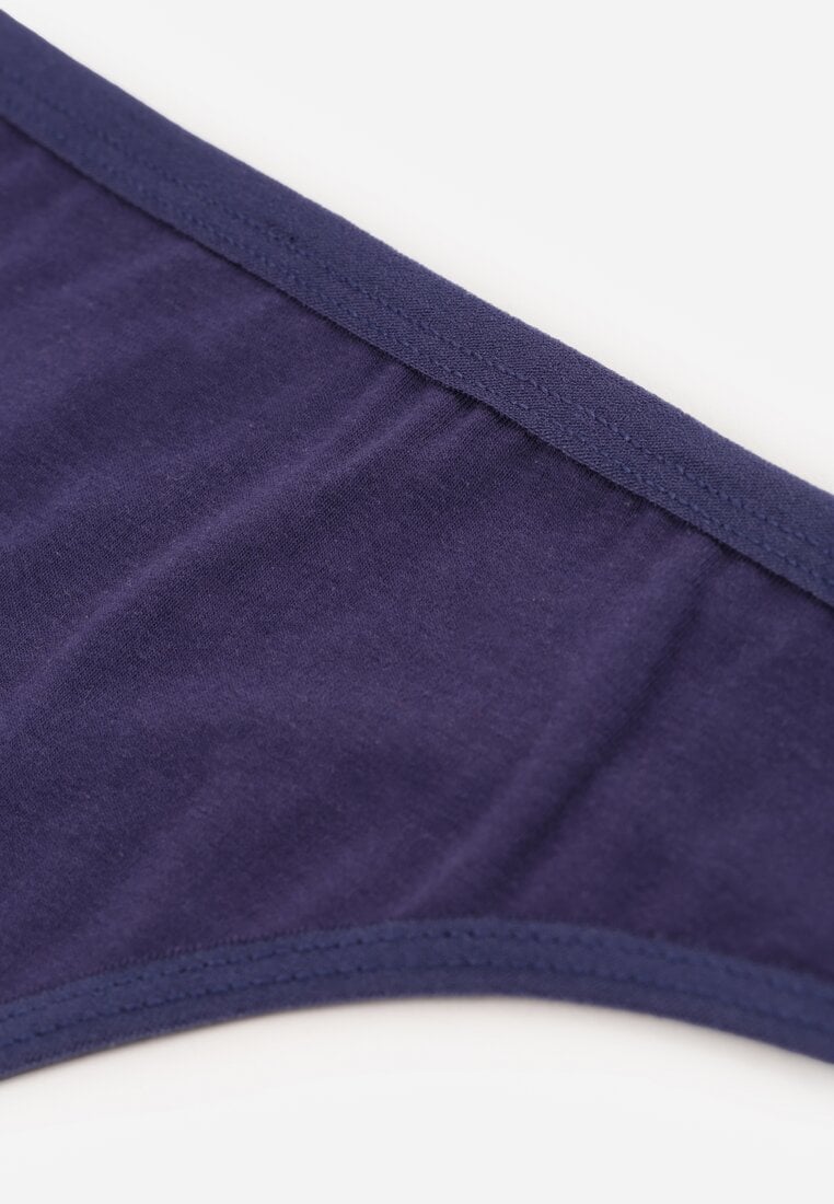 Granatowe Gładkie Majtki Stringi z Bawełną Chrysile
