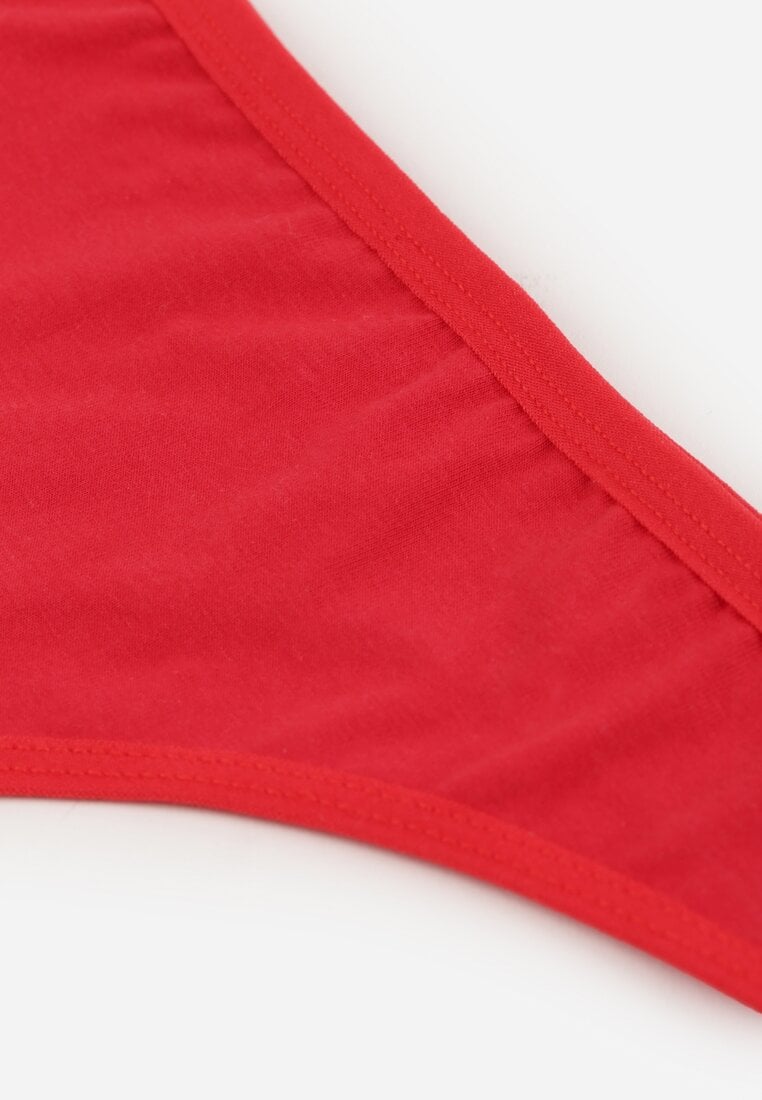 Czerwone Gładkie Majtki Stringi z Bawełną Chrysile