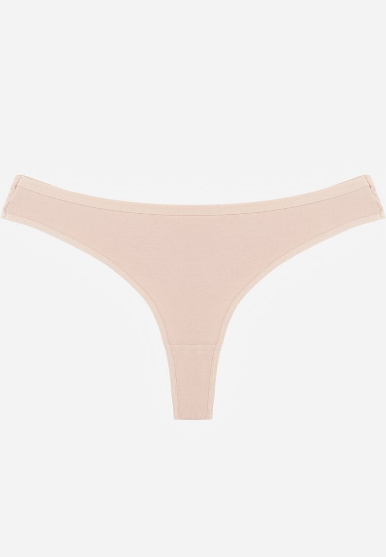 Beżowe Gładkie Majtki Stringi z Bawełną Chrysile