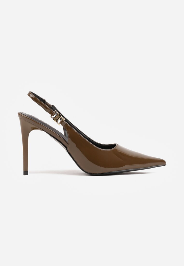 Zielone Sandały Slingback na Szpilce z Lakierowanym Połyskiem i Aplikacją Phisvienne