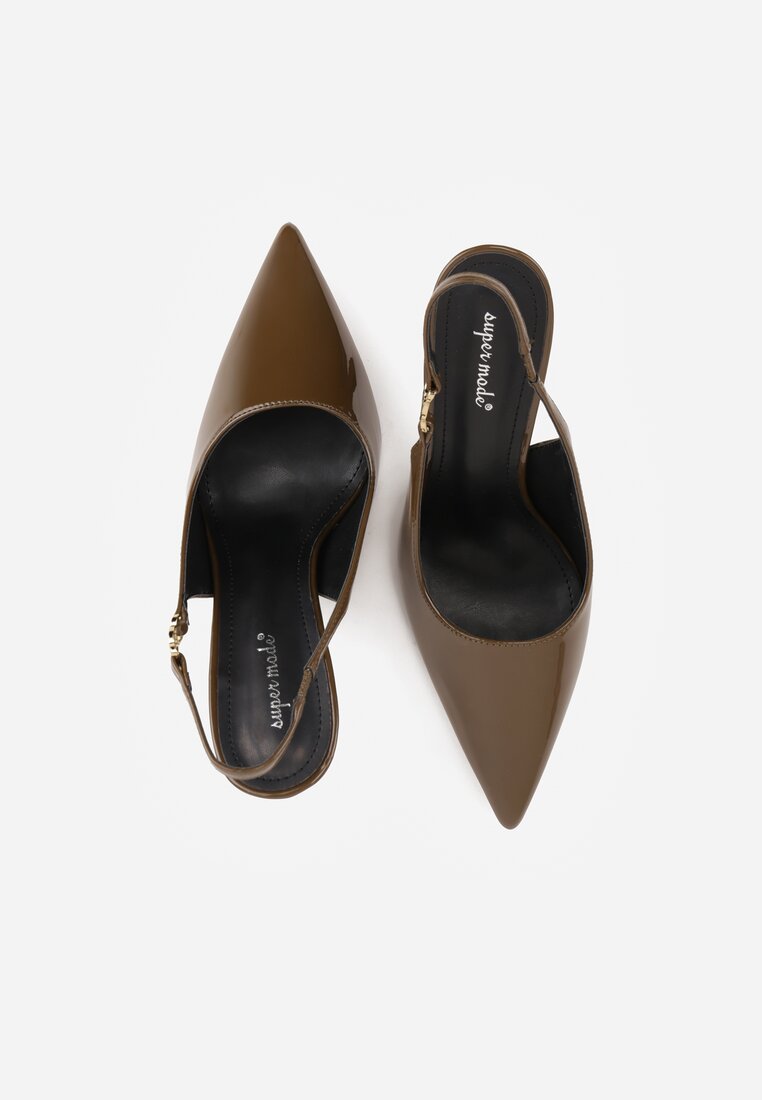 Zielone Sandały Slingback na Szpilce z Lakierowanym Połyskiem i Aplikacją Phisvienne