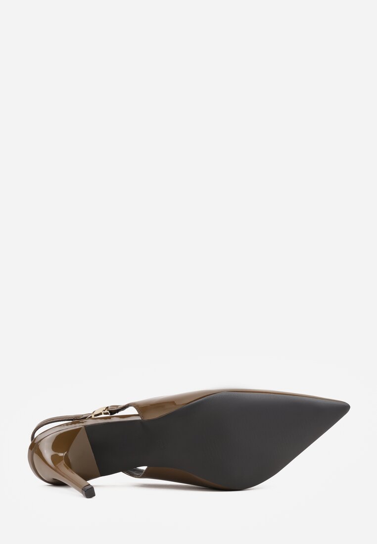 Zielone Sandały Slingback na Szpilce z Lakierowanym Połyskiem i Aplikacją Phisvienne