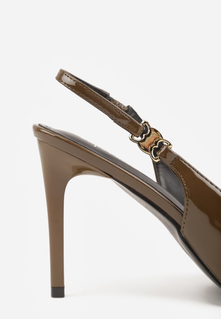 Zielone Sandały Slingback na Szpilce z Lakierowanym Połyskiem i Aplikacją Phisvienne