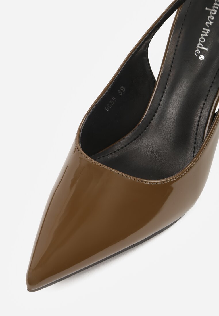 Zielone Sandały Slingback na Szpilce z Lakierowanym Połyskiem i Aplikacją Phisvienne