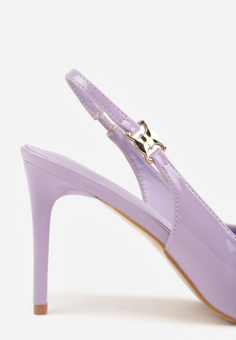 Fioletowe Sandały Slingback na Szpilce z Lakierowanym Połyskiem i Aplikacją Phisvienne