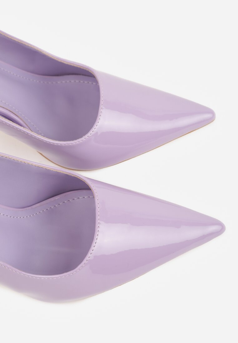 Fioletowe Sandały Slingback na Szpilce z Lakierowanym Połyskiem i Aplikacją Phisvienne