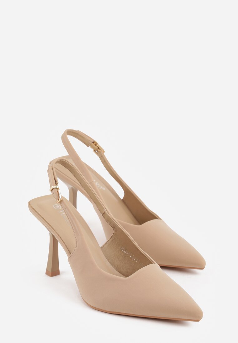 Beżowe Sandały na Szpilce w Stylu Slingback Kerlahne