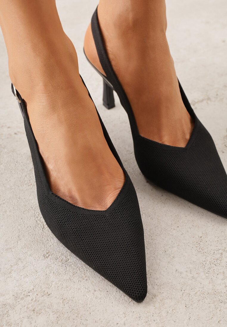 Czarne Plecione Sandały na Szpilce Savapheme