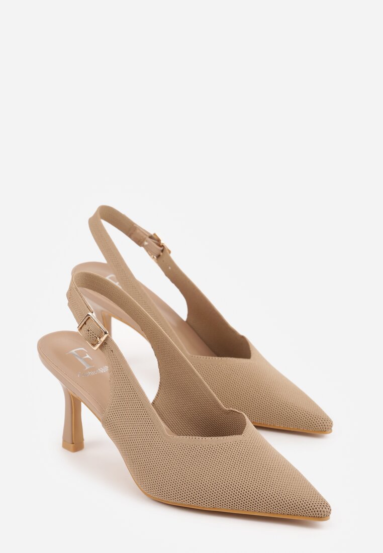 Ciemnobeżowe Plecione Sandały na Szpilce Savapheme