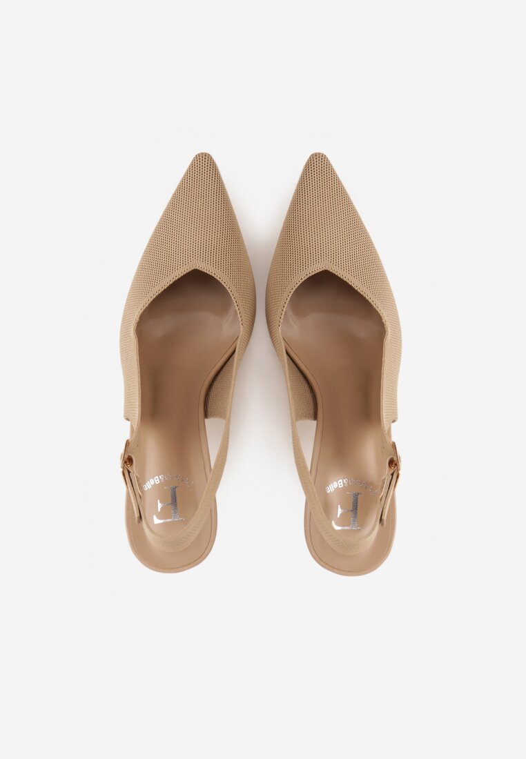 Ciemnobeżowe Plecione Sandały na Szpilce Savapheme