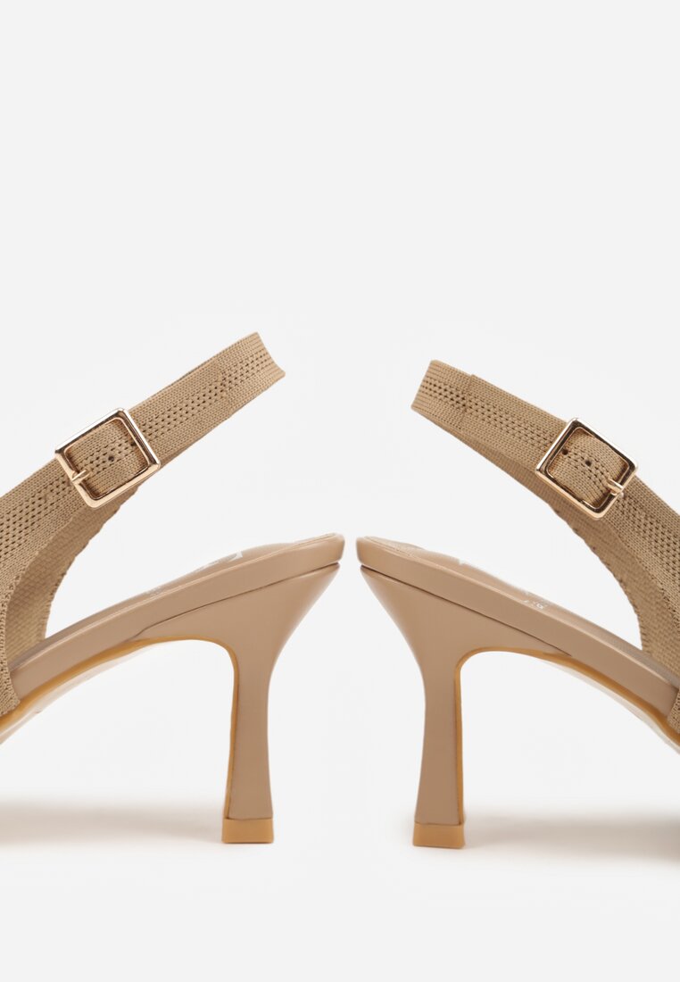Ciemnobeżowe Plecione Sandały na Szpilce Savapheme