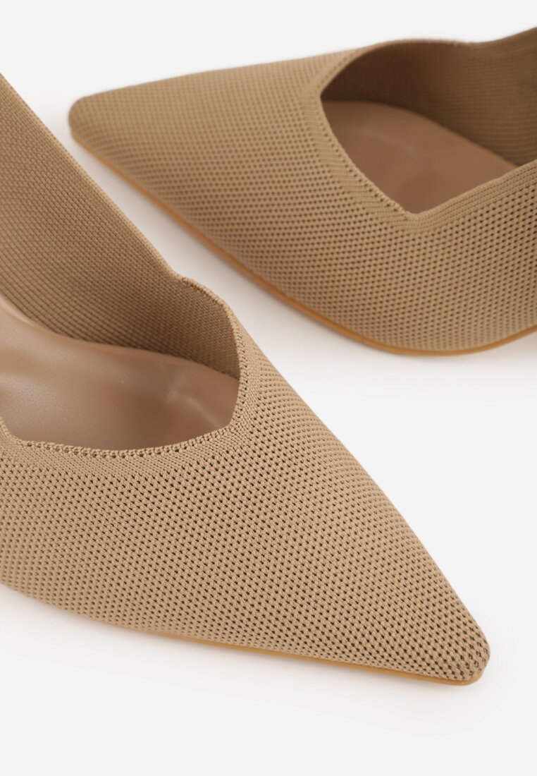 Ciemnobeżowe Plecione Sandały na Szpilce Savapheme