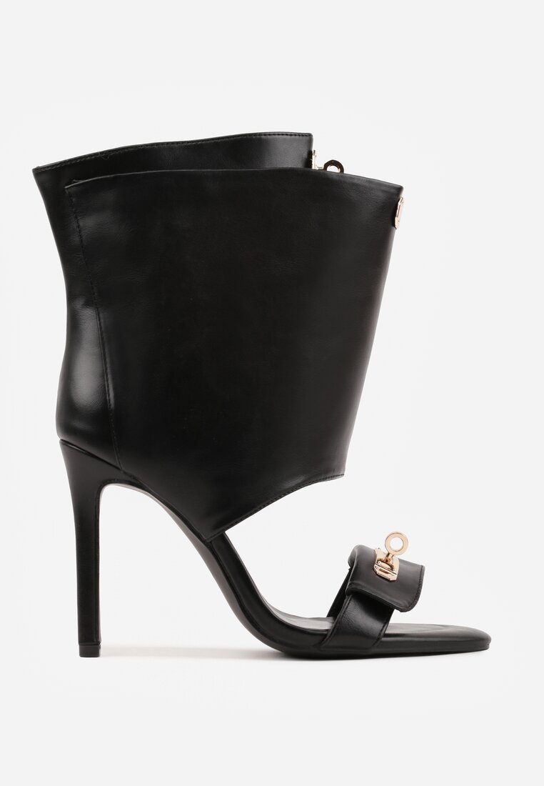 Czarne Sandały Typu Botki z Metalicznymi Klamrami Zaehlyss