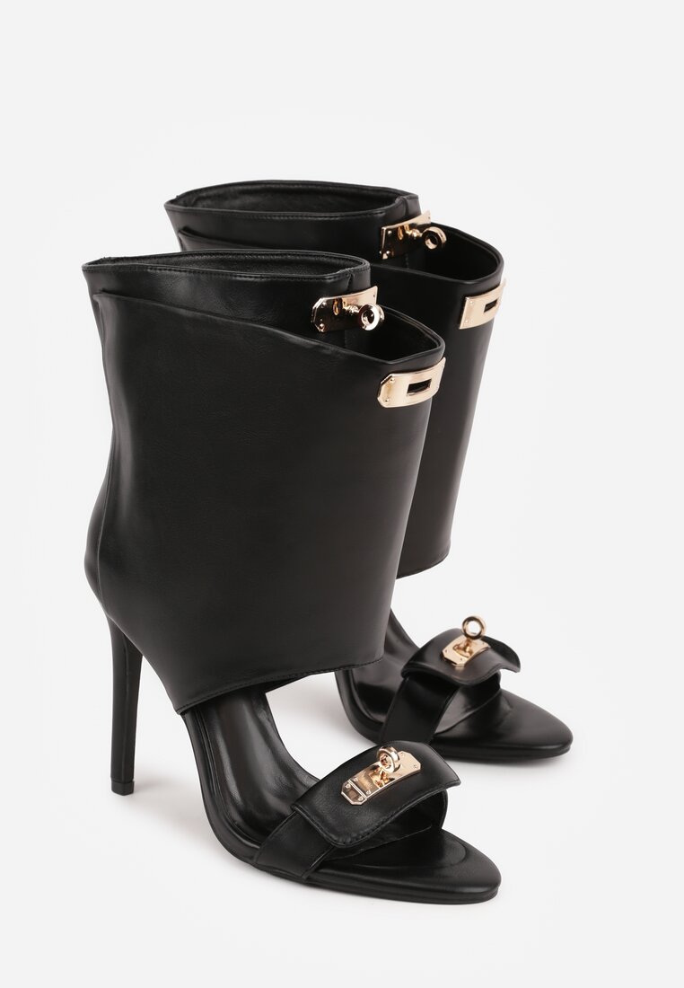 Czarne Sandały Typu Botki z Metalicznymi Klamrami Zaehlyss