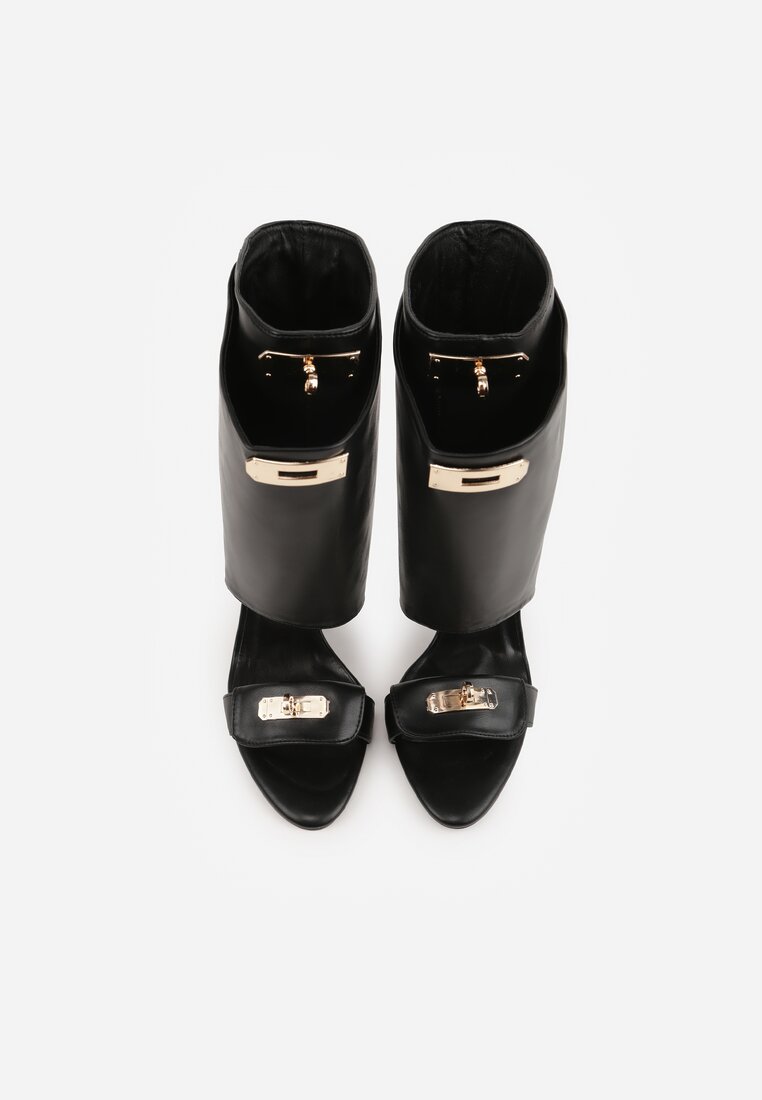 Czarne Sandały Typu Botki z Metalicznymi Klamrami Zaehlyss