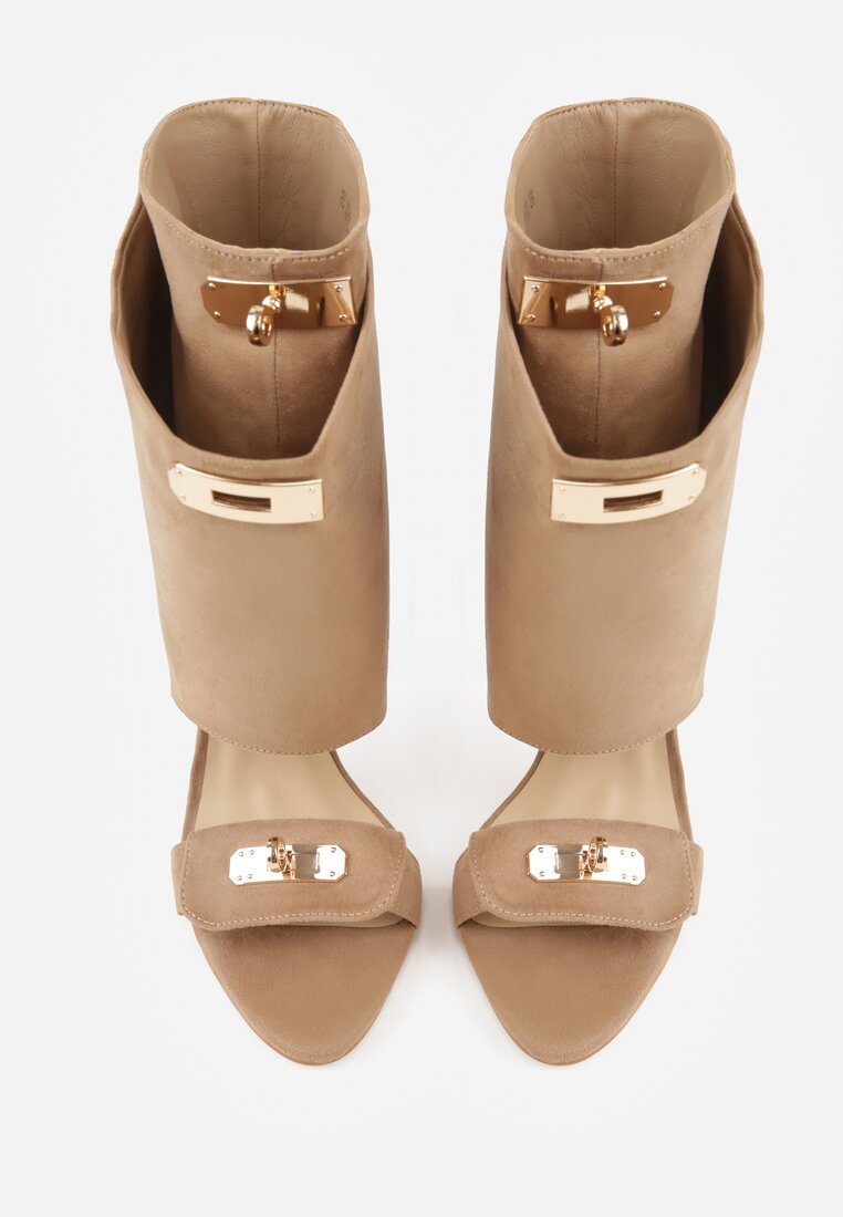 Brązowe Sandały Typu Botki z Metalicznymi Klamrami Zaehlyss