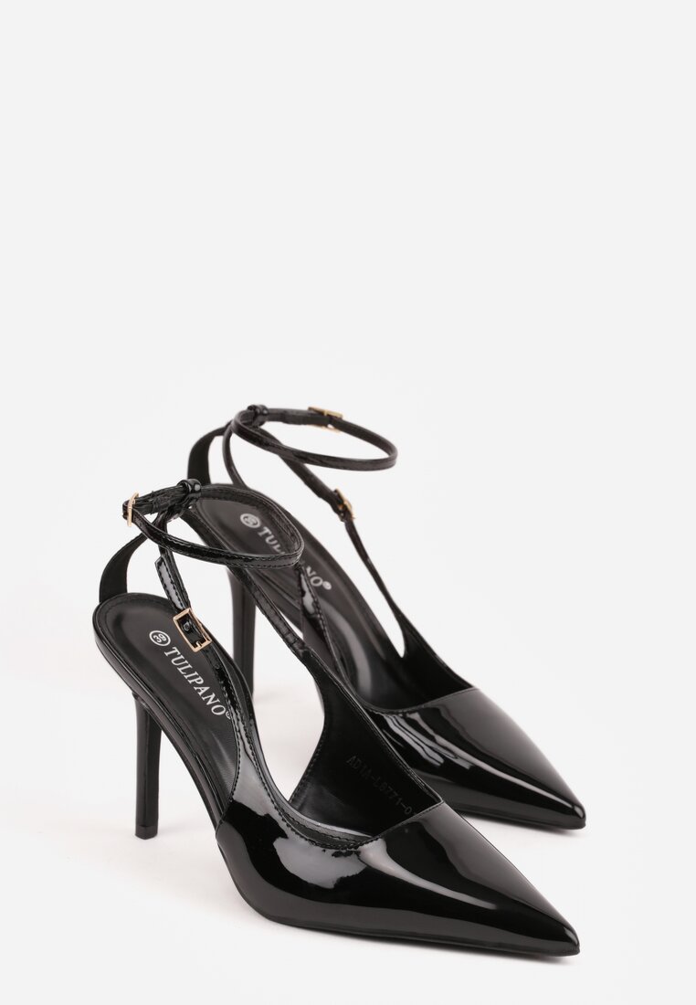 Czarne Sandały Lakierowane na Szpilce z Ozdobnymi Paskami  Murilea