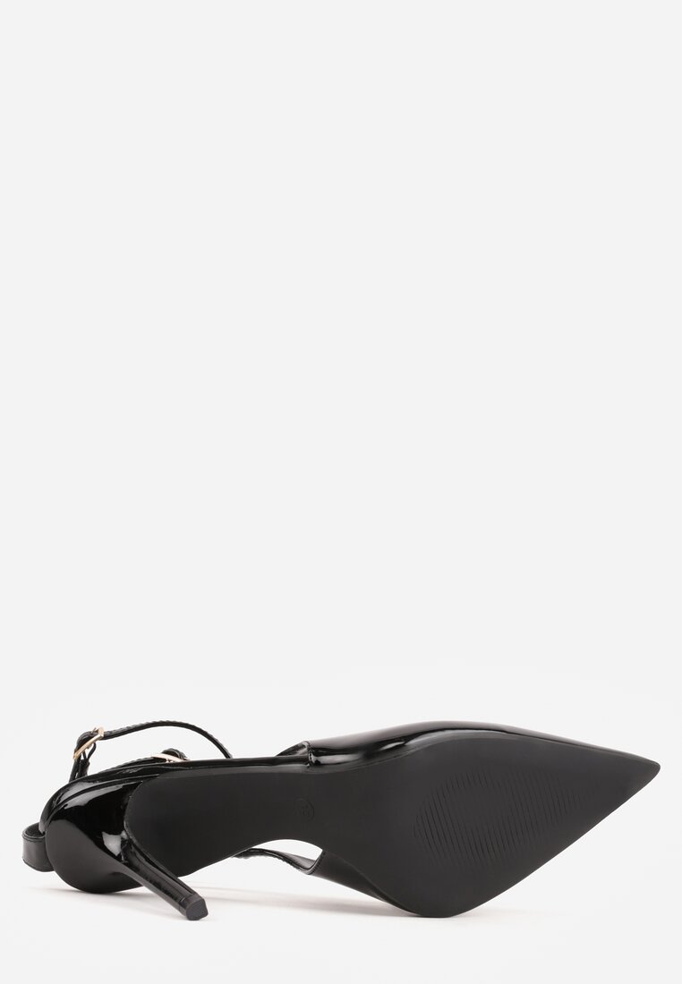 Czarne Sandały Lakierowane na Szpilce z Ozdobnymi Paskami  Murilea