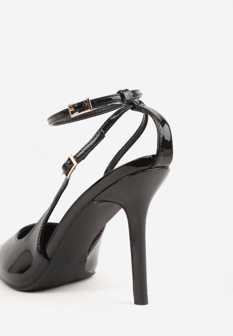 Czarne Sandały Lakierowane na Szpilce z Ozdobnymi Paskami  Murilea