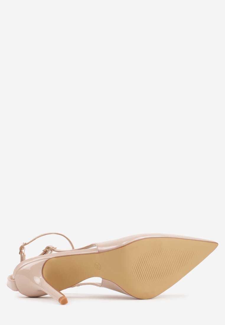 Beżowe Sandały Lakierowane na Szpilce z Ozdobnymi Paskami  Murilea