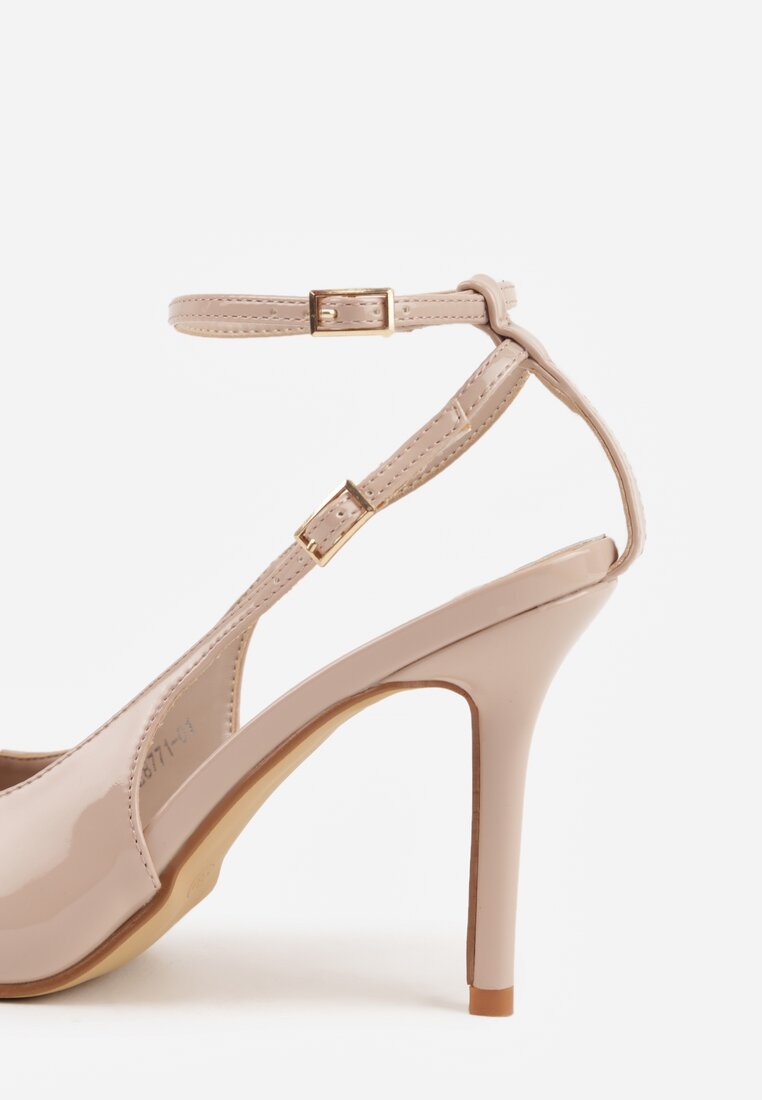Beżowe Sandały Lakierowane na Szpilce z Ozdobnymi Paskami  Murilea
