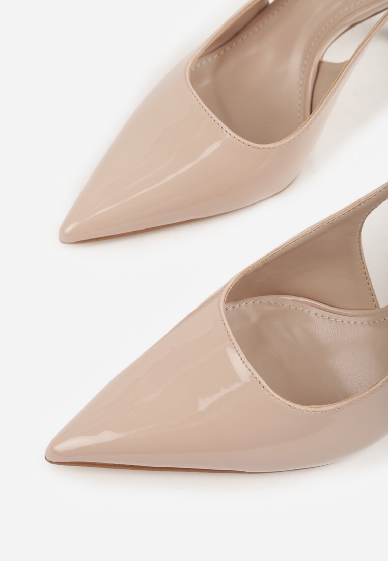 Beżowe Sandały Lakierowane na Szpilce z Ozdobnymi Paskami  Murilea