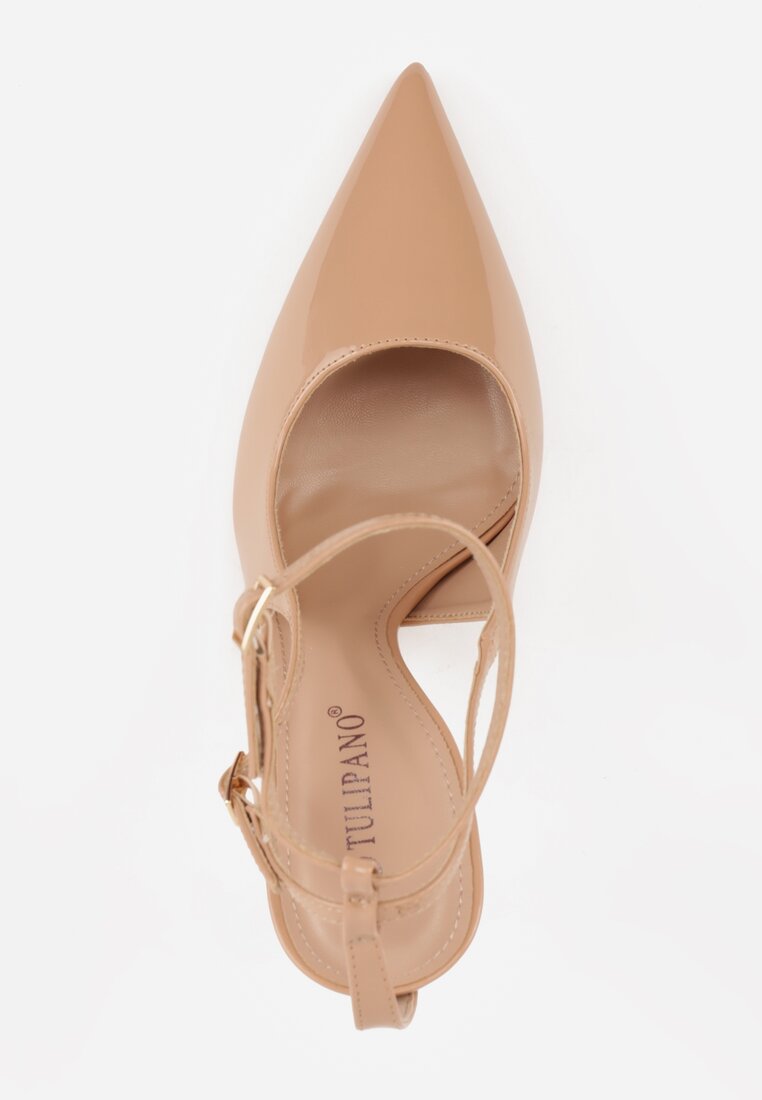 Ciemnobeżowe Sandały Lakierowane na Szpilce z Ozdobnymi Paskami  Murilea