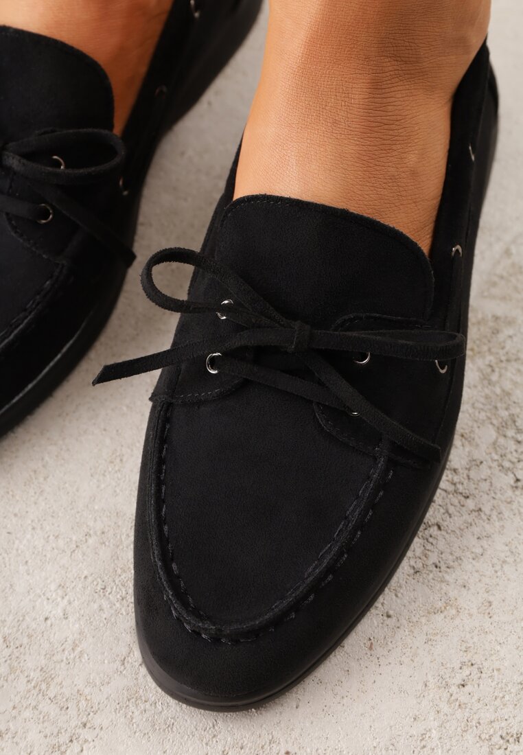 Czarne Mokasyny ze Sznurkiem i Kokardą Samiphia