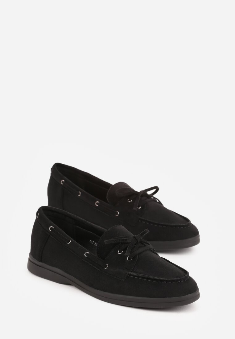 Czarne Mokasyny ze Sznurkiem i Kokardą Samiphia