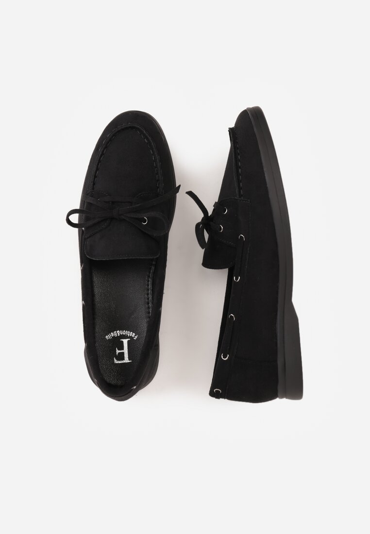 Czarne Mokasyny ze Sznurkiem i Kokardą Samiphia
