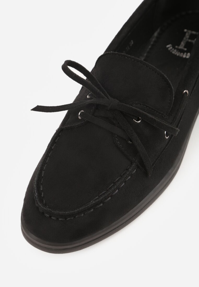 Czarne Mokasyny ze Sznurkiem i Kokardą Samiphia