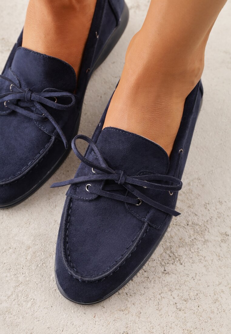 Niebieskie Mokasyny ze Sznurkiem i Kokardą Samiphia