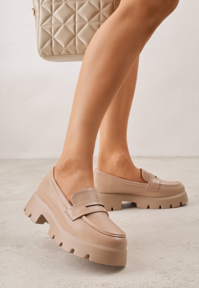 Ciemnobeżowe Mokasyny na Platformie z Tłoczeniem Guinelle