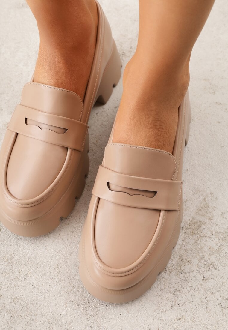 Ciemnobeżowe Mokasyny na Platformie z Tłoczeniem Guinelle