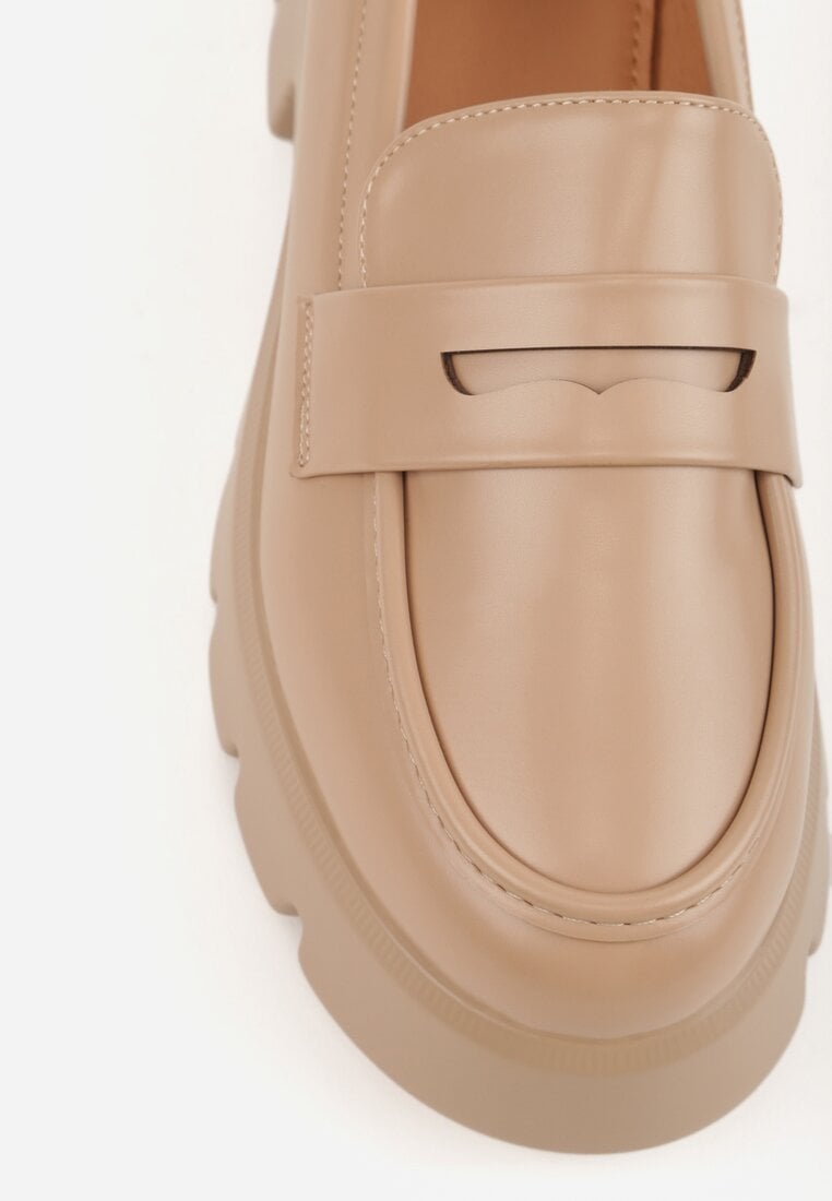 Ciemnobeżowe Mokasyny na Platformie z Tłoczeniem Guinelle