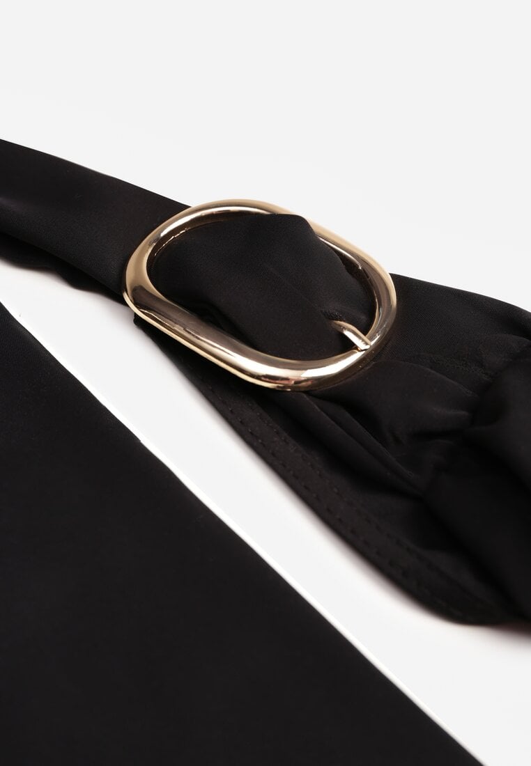 Czarny Koktajlowy Kombinezon Asymetryczny o Kroju na Jedno Ramię z Klamrą Hurinex